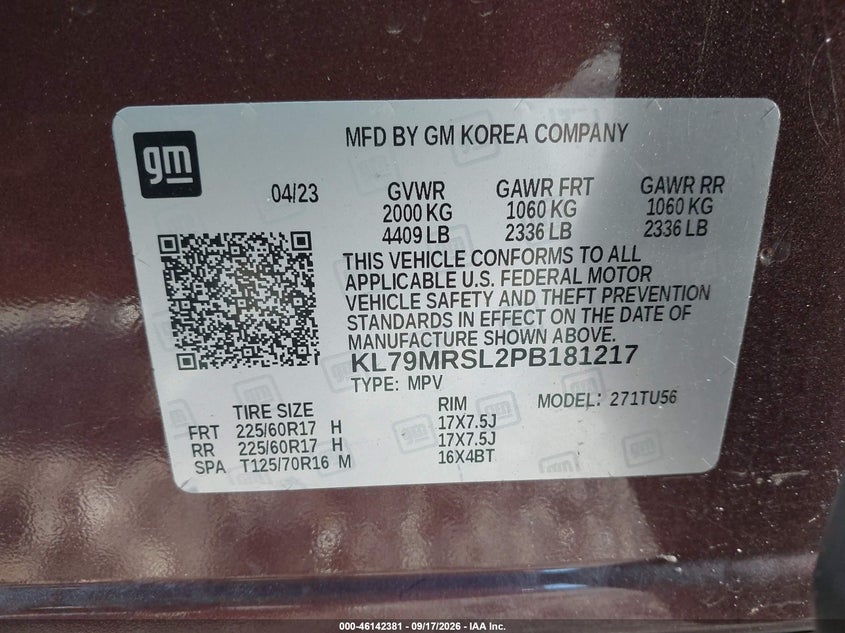 CHEVROLET TRAILBLAZER 2023 VIN KL79MRSL2PB181217