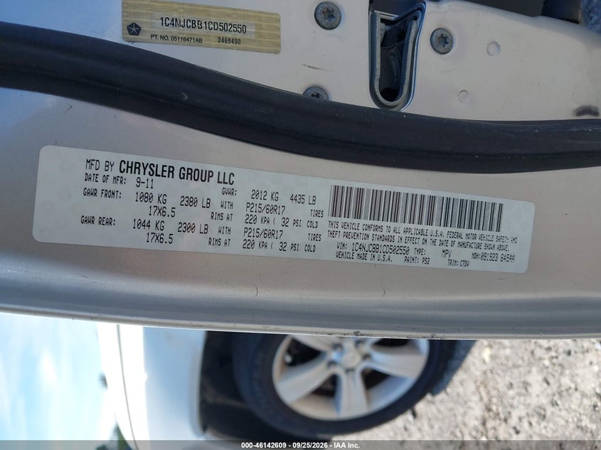 JEEP COMPASS 2012 VIN 1C4NJCBB1CD502550