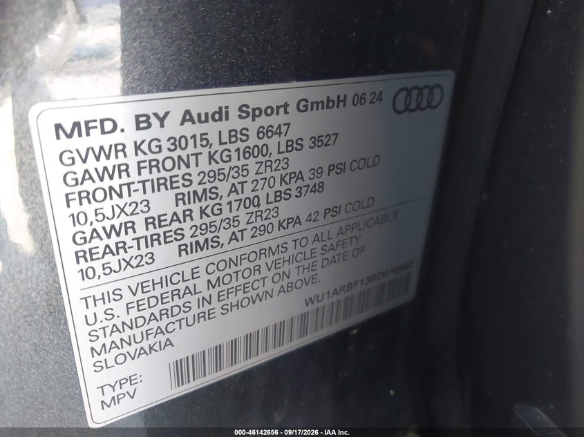 AUDI RS Q8 2024 VIN WU1ARBF13RD016482