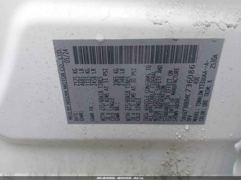 NISSAN ROGUE 2024 VIN 5N1BT3BB0RC736086