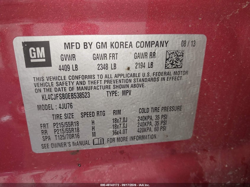 BUICK ENCORE 2014 VIN KL4CJFSB0EB538523