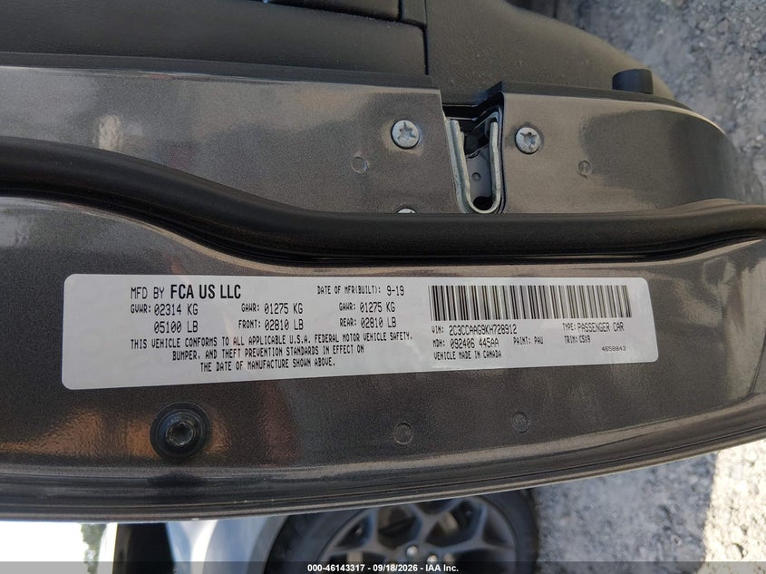 CHRYSLER 300 2019 VIN 2C3CCAAG9KH728912