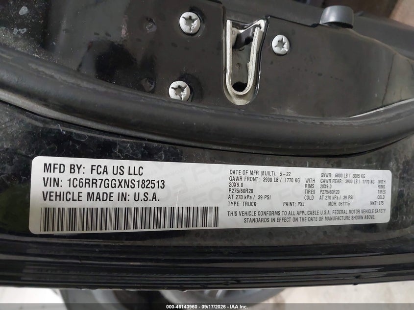 RAM 1500 CLASSIC 2022 VIN 1C6RR7GGXNS182513
