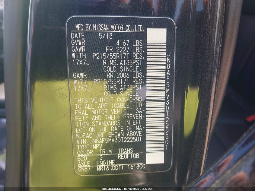 NISSAN JUKE 2013 VIN JN8AF5MV3DT222501