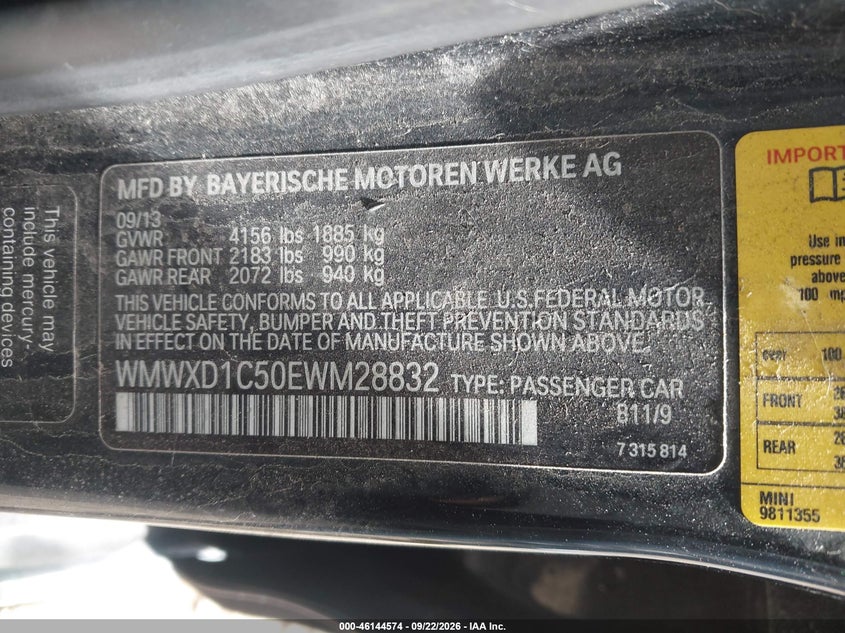 MINI COUNTRYMAN 2014 VIN WMWXD1C50EWM28832
