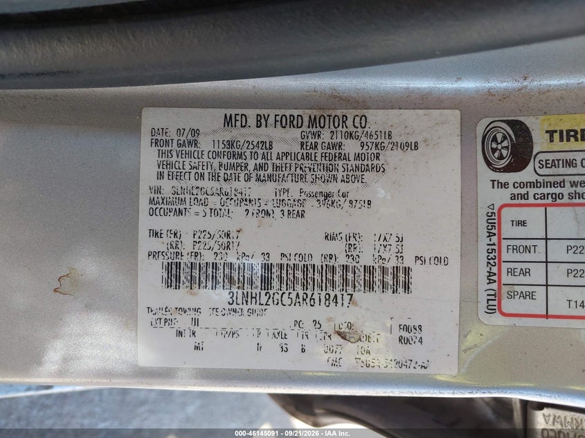 LINCOLN MKZ 2010 VIN 3LNHL2GC5AR618417