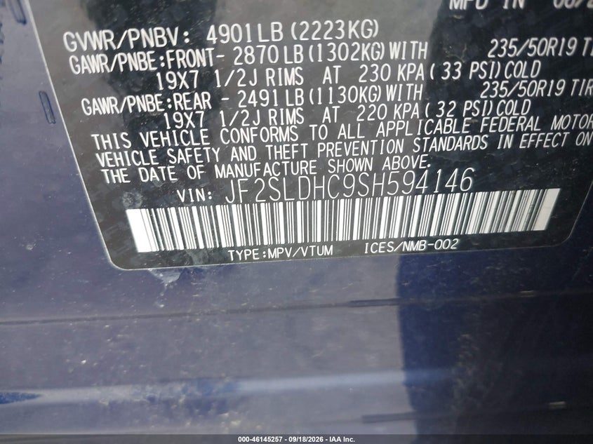 SUBARU FORESTER 2025 VIN JF2SLDHC9SH594146