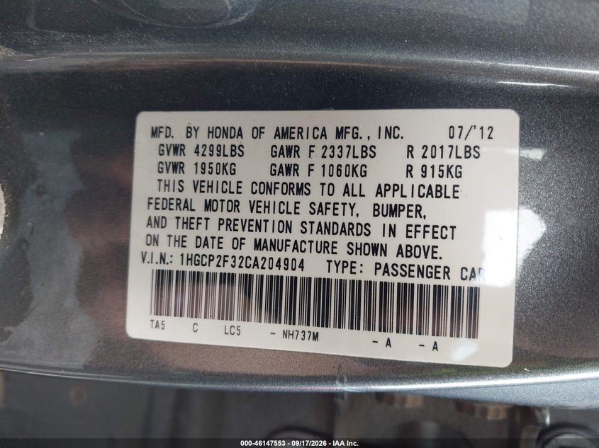 2012 HONDA ACCORD 2.4 LX · Фото 9