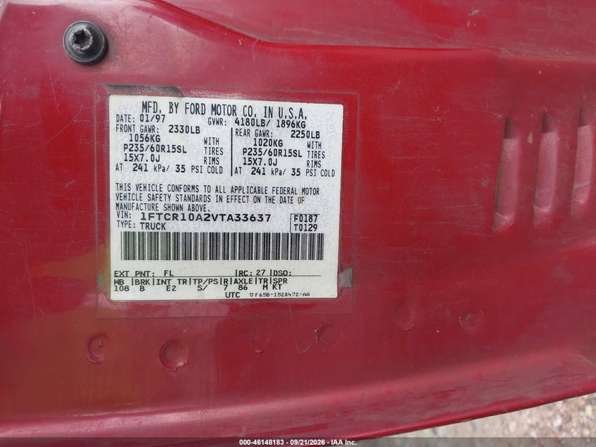 FORD RANGER 1997 VIN 1FTCR10A2VTA33637