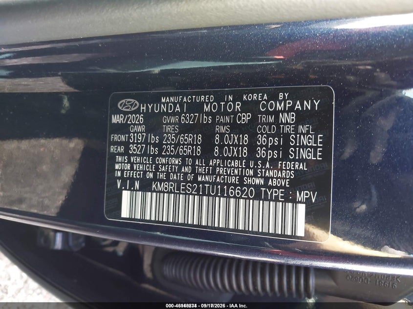 HYUNDAI PALISADE 2026 VIN KM8RLES21TU116620
