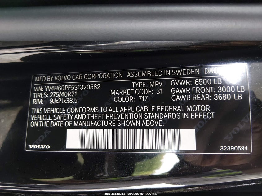 VOLVO XC90 PLUG-IN HYBRID 2025 VIN YV4H60PF5S1320582