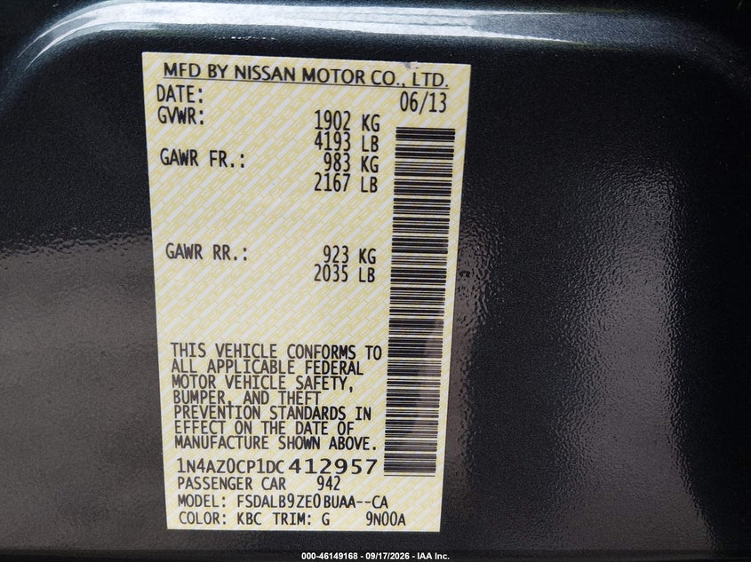 NISSAN LEAF 2013 VIN 1N4AZ0CP1DC412957