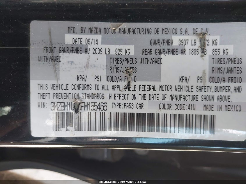 MAZDA MAZDA3 2015 VIN 3MZBM1U70FM155466