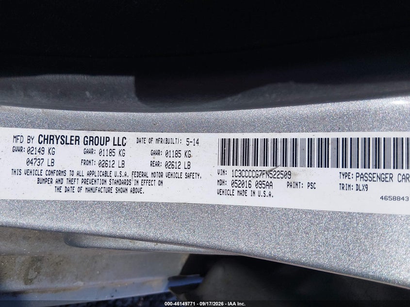 CHRYSLER 200 2015 VIN 1C3CCCCG7FN522509