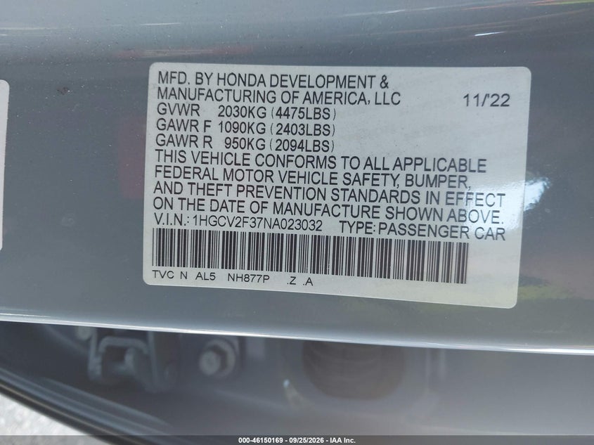 2022 HONDA ACCORD SPORT 2.0T · Фото 9