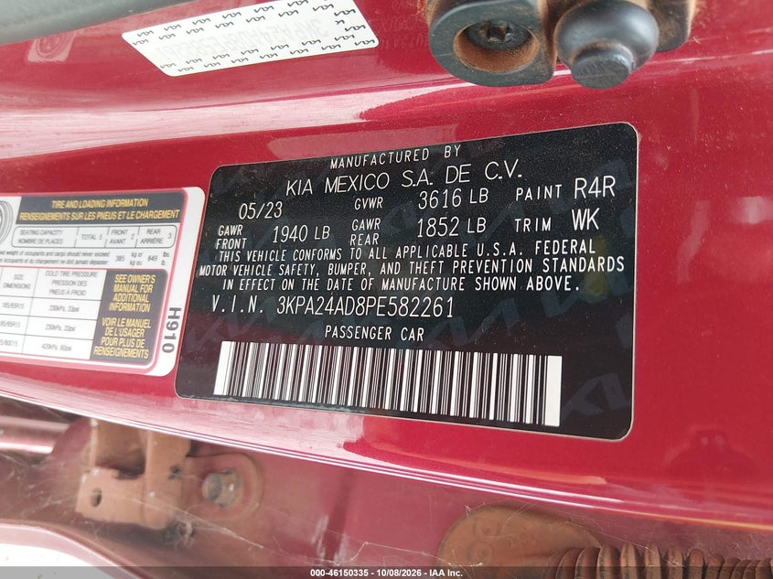 KIA RIO 2023 VIN 3KPA24AD8PE582261