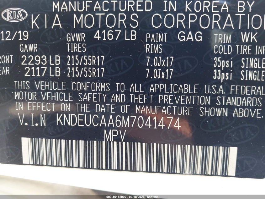 KIA SELTOS 2021 VIN KNDEUCAA6M7041474