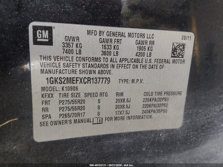 GMC YUKON XL 1500 2012 VIN 1GKS2MEFXCR137779