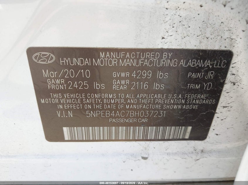 2011 HYUNDAI SONATA GLS · Фото 9