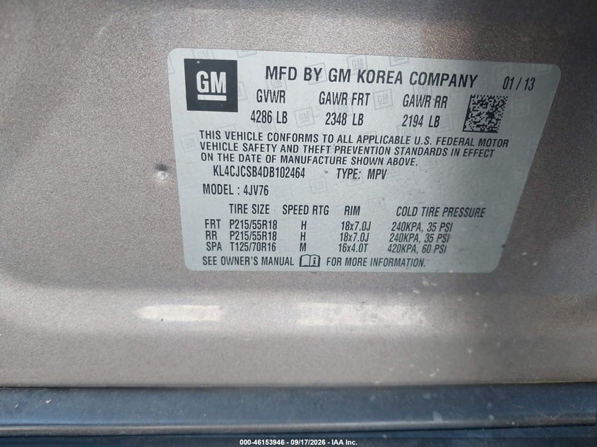 BUICK ENCORE 2013 VIN KL4CJCSB4DB102464
