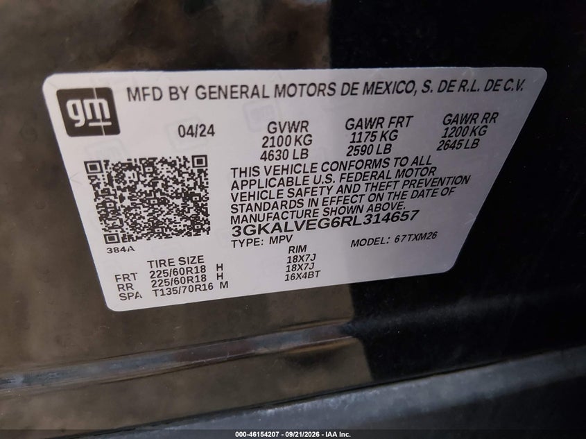 GMC TERRAIN 2024 VIN 3GKALVEG6RL314657