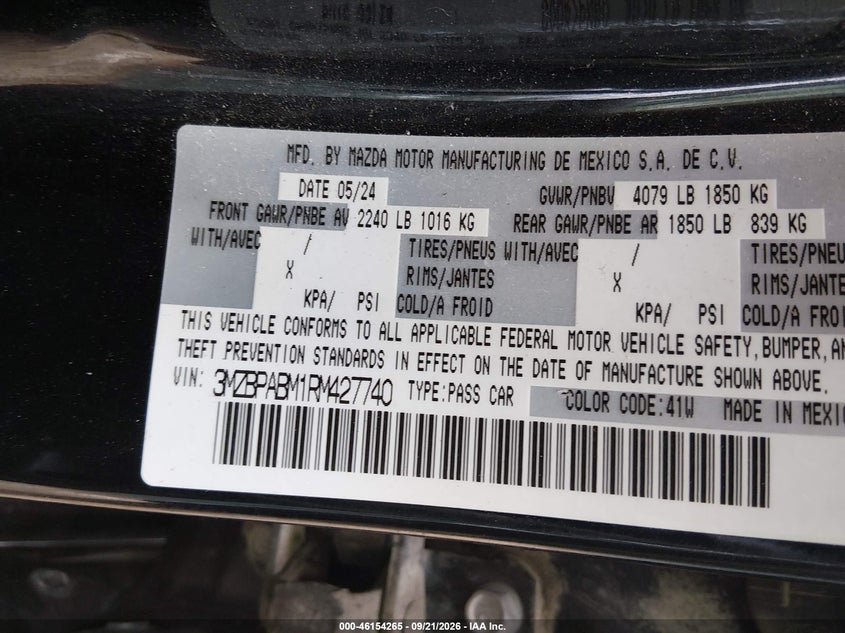 MAZDA MAZDA3 2024 VIN 3MZBPABM1RM427740