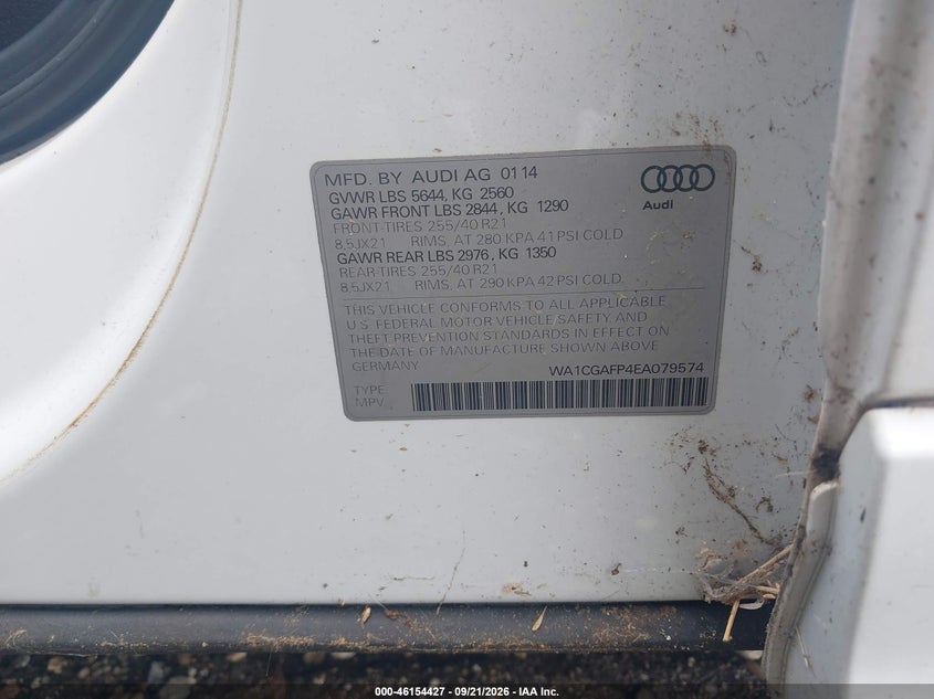 AUDI SQ5 2014 VIN WA1CGAFP4EA079574