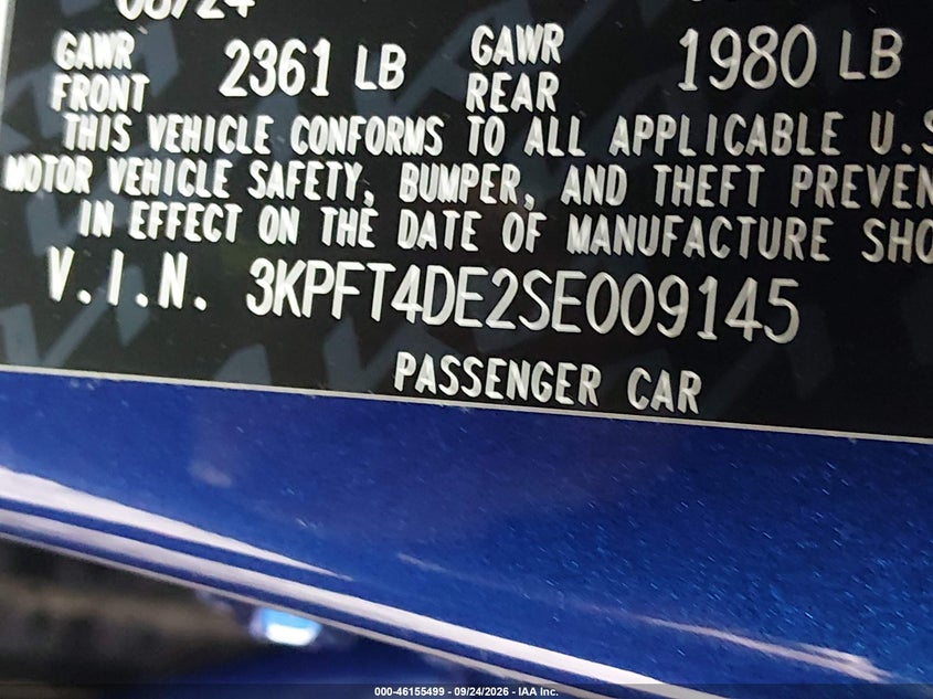 KIA K4 2025 VIN 3KPFT4DE2SE009145