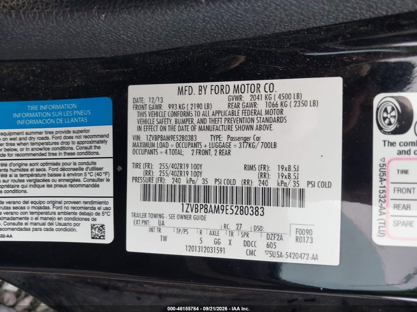 FORD MUSTANG 2014 VIN 1ZVBP8AM9E5280383