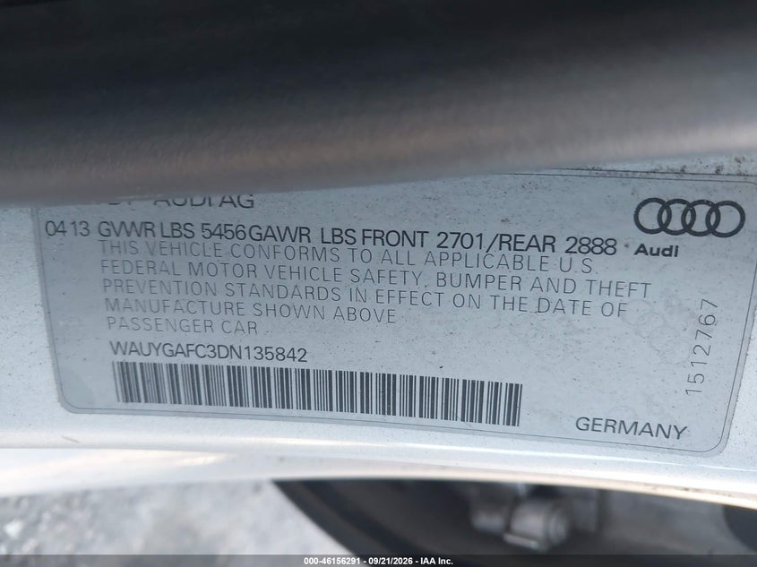 AUDI A7 2013 VIN WAUYGAFC3DN135842