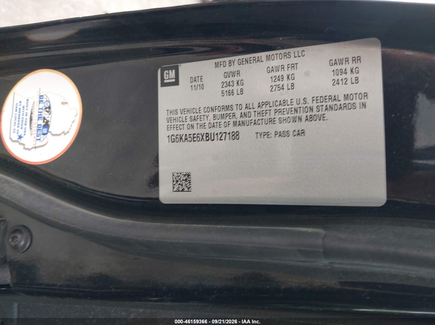 CADILLAC DTS 2011 VIN 1G6KA5E6XBU127188