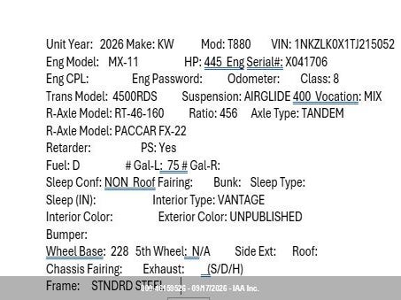 2026 KENWORTH T880 auction photo 1