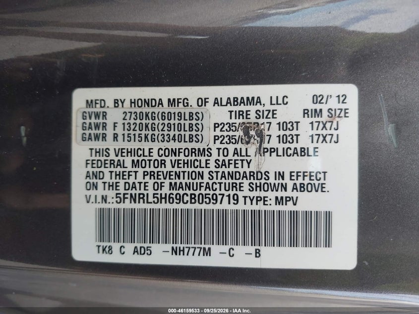 2012 HONDA ODYSSEY EX-L · Фото 9