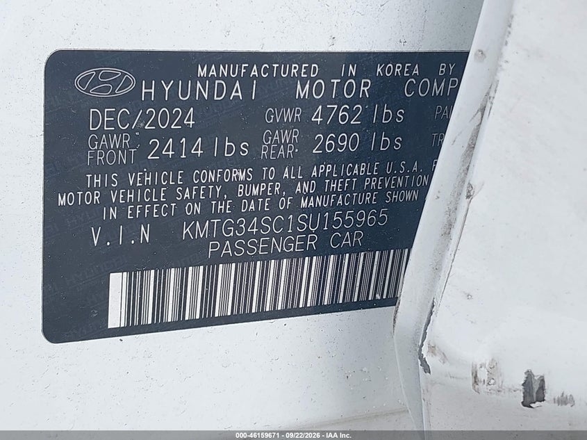 GENESIS G70 2025 VIN KMTG34SC1SU155965