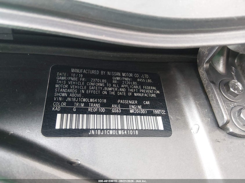 NISSAN ROGUE SPORT 2020 VIN JN1BJ1CW0LW641018