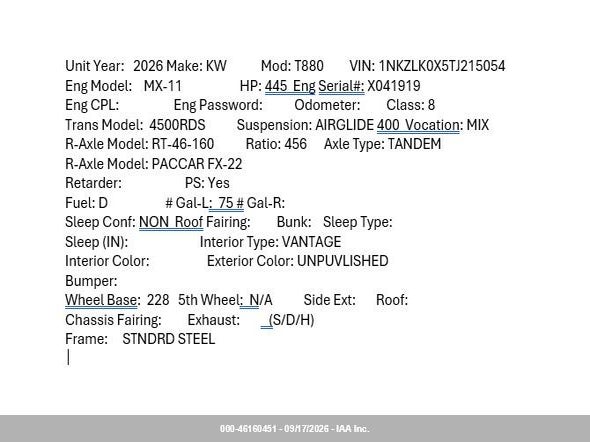 2026 KENWORTH T880 auction photo 8