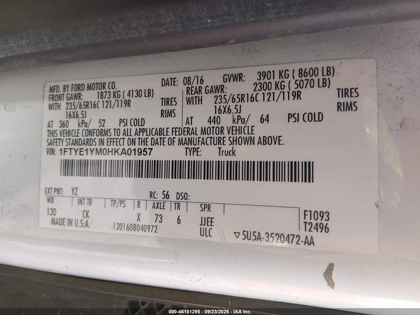 Vin: 1ftye1ym0hka01957, lot: 46661094, ford transit-150 20174