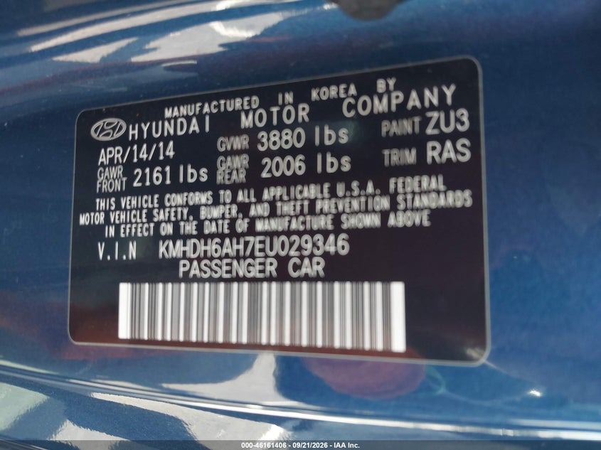 HYUNDAI ELANTRA 2014 VIN KMHDH6AH7EU029346