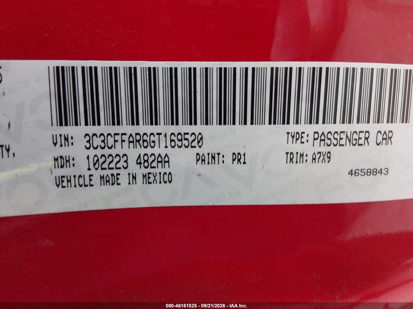 FIAT 500 2016 VIN 3C3CFFAR6GT169520