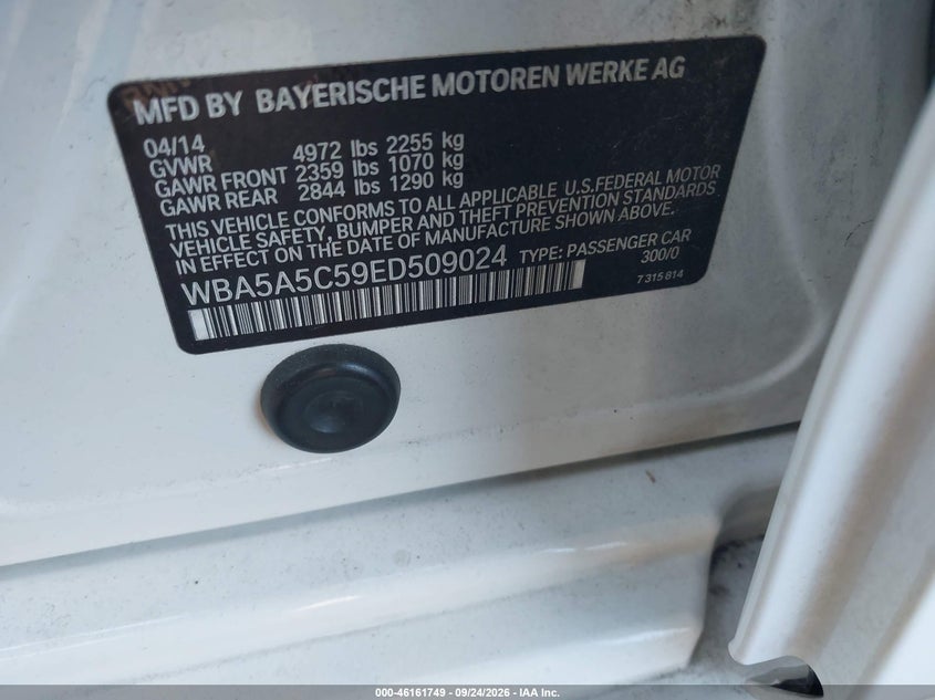 BMW 528I 2014 VIN WBA5A5C59ED509024