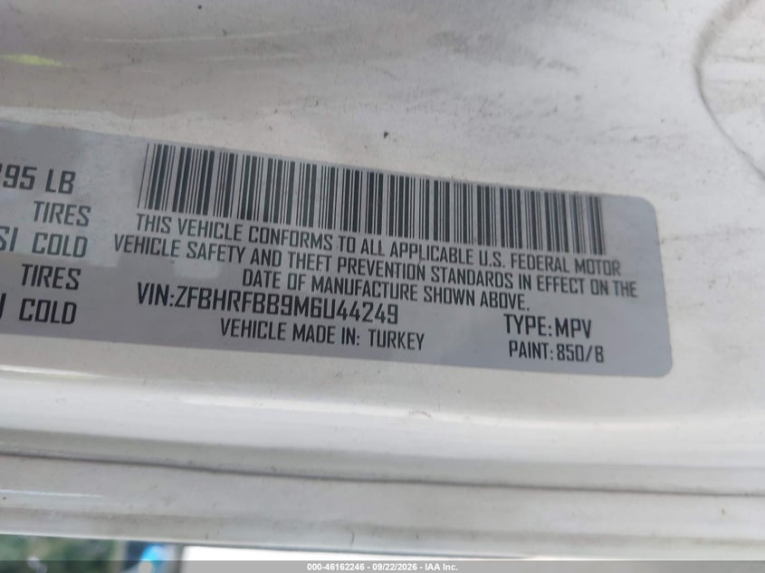 Vin: zfbhrfbb9m6u44249, lot: 46662045, ram promaster city tradesman slt 20214