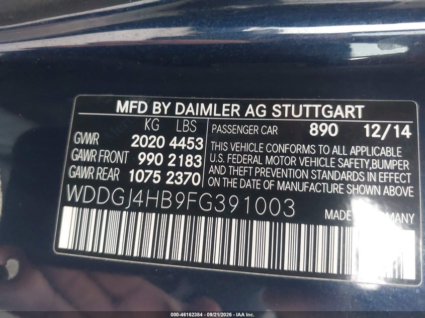 MERCEDES-BENZ C 250 2015 VIN WDDGJ4HB9FG391003