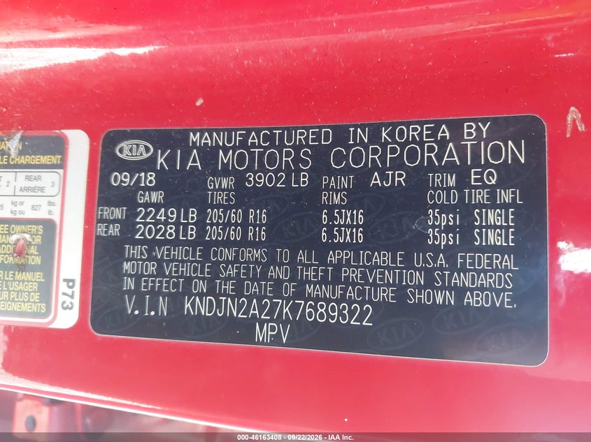 KIA SOUL 2019 VIN KNDJN2A27K7689322
