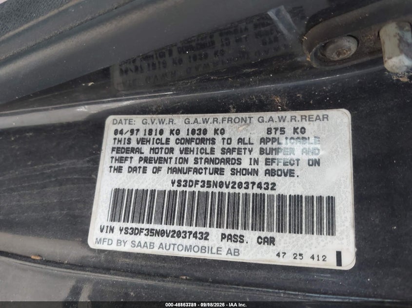 SAAB 900 1997 VIN YS3DF35N0V2037432