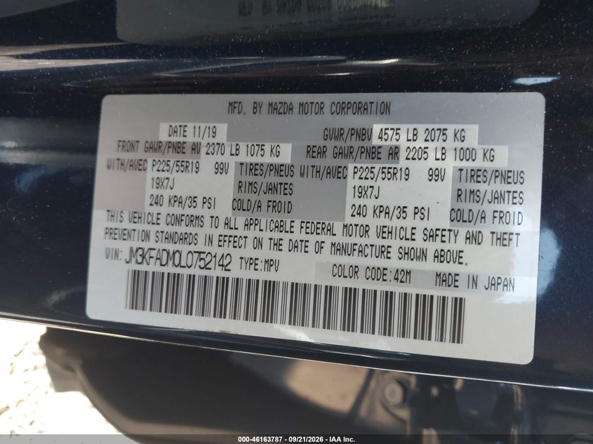 MAZDA CX-5 2020 VIN JM3KFADM0L0752142