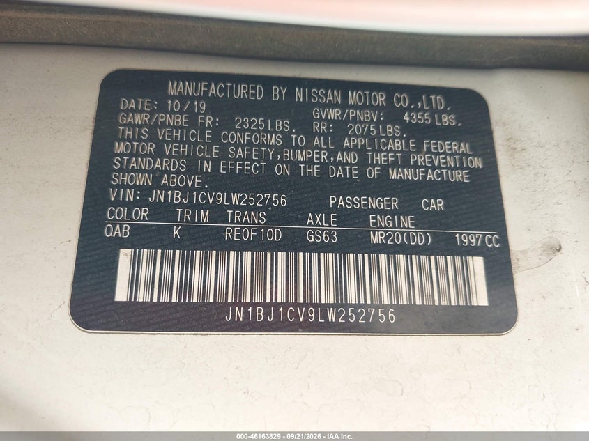 NISSAN ROGUE SPORT 2020 VIN JN1BJ1CV9LW252756