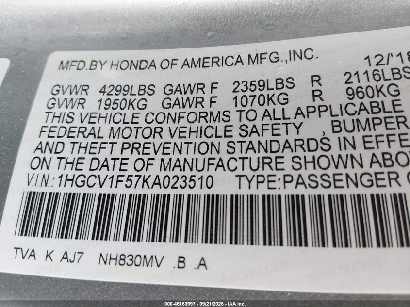 2019 HONDA ACCORD EX-L · Фото 9