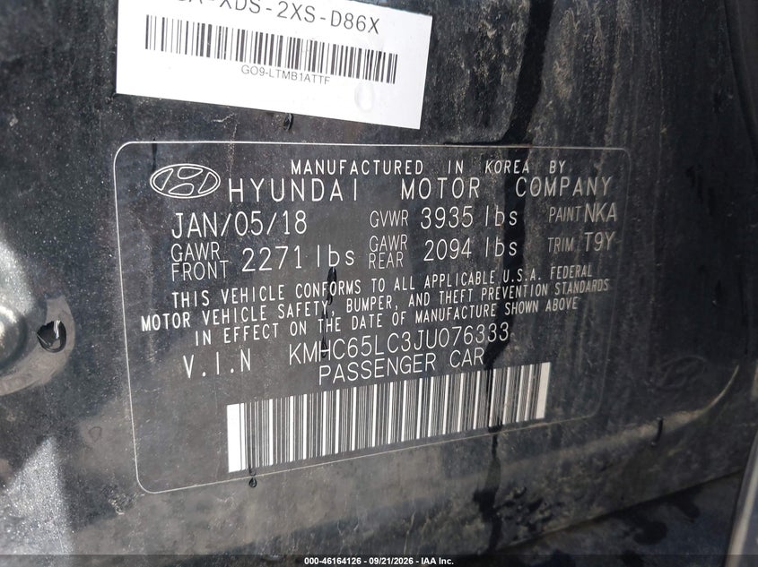 HYUNDAI IONIQ HYBRID 2018 VIN KMHC65LC3JU076333