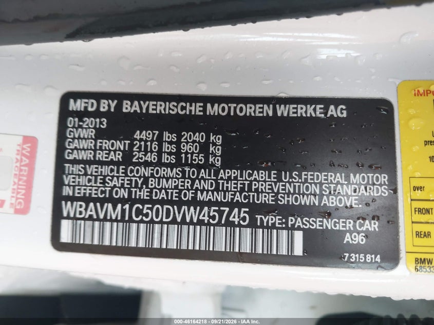 BMW X1 2013 VIN WBAVM1C50DVW45745