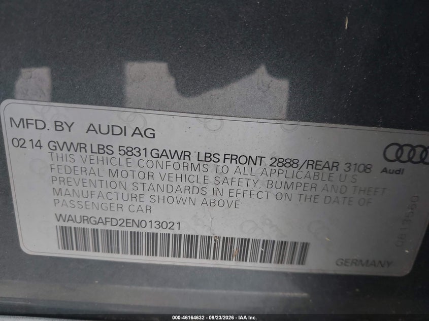 AUDI A8 L 2014 VIN WAURGAFD2EN013021